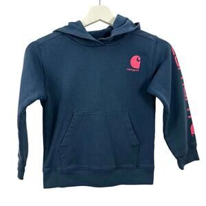 Carhartt Girls Navy Graphic Logo Hooded Sweatshirt Size 6